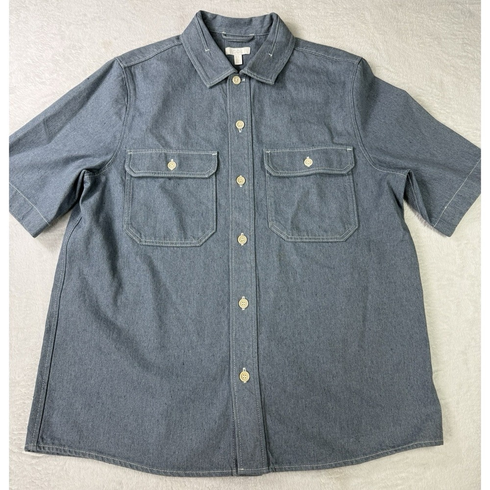 COS Shirt Men's Medium Blue Denim Button Up Chambray Heavyweight Utility Cotton